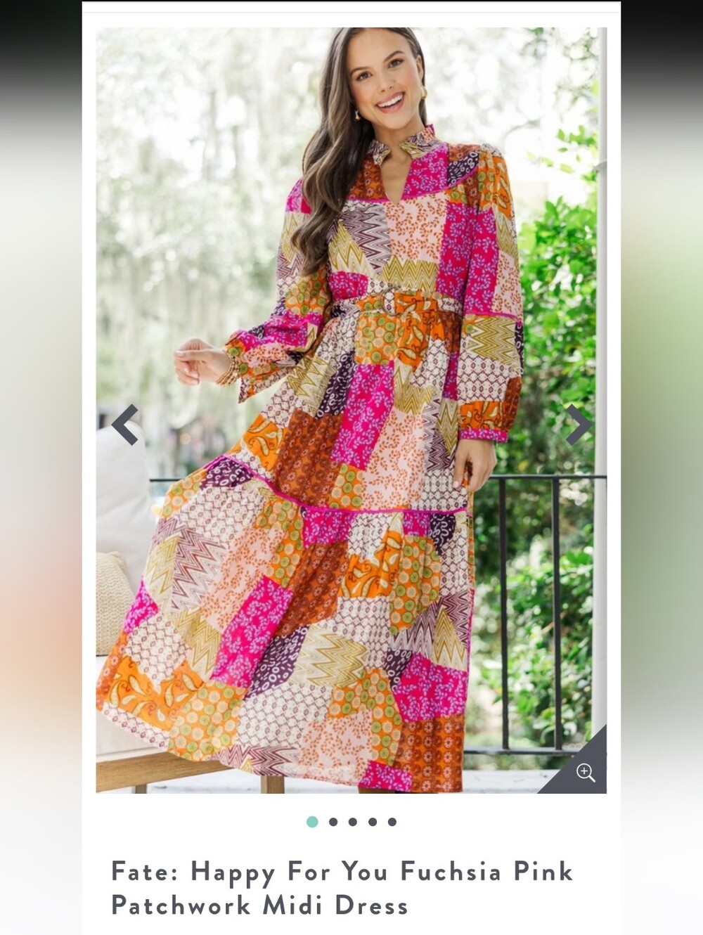 Fate Happy For You Fuchsia Pink Patchwork Long-Sleeve Midi Dress NWT